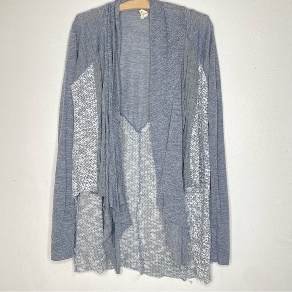 TINY gray white open waterfall hi low raw hem cardigan - Picture 1 of 10